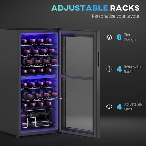 Black homcom 86l dual zone wine cooler with adjustable temperature control purple led lights and adjustable racks