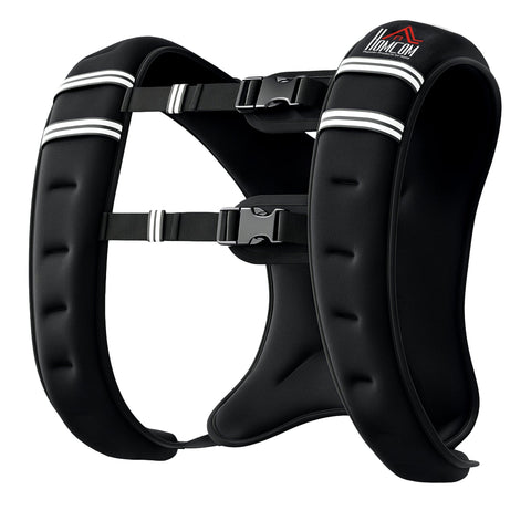 Black neoprene running weight vest with white reflective stripes silver buckle closures and adjustable strap