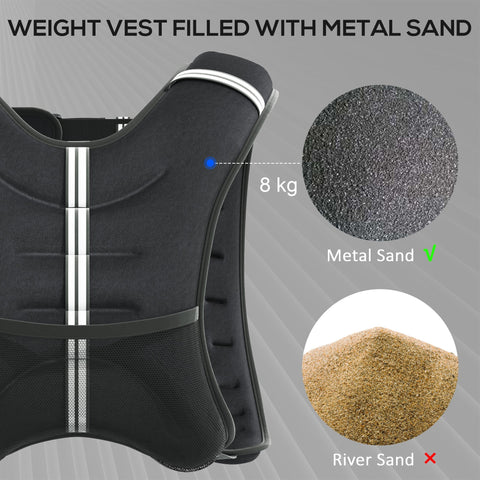Black homcom 8kg weight vest with oxford fabric filled with metal sand for running weight vest workouts