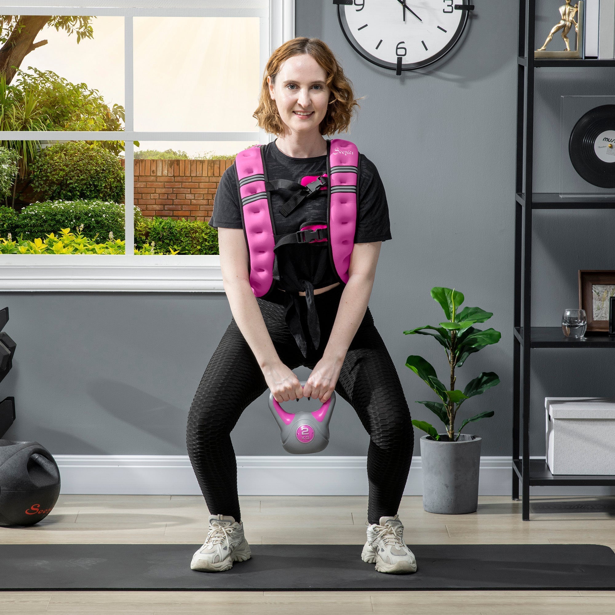 Pink homcom 8kg weight vest made of durable oxford fabric with black straps and reflective strips for running workouts