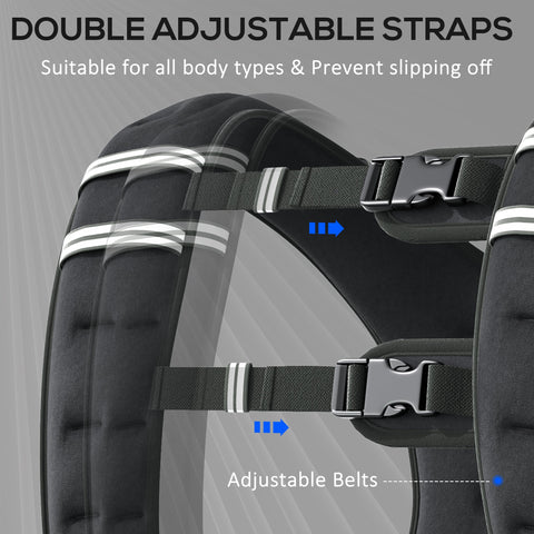Black padded shoulder straps with reflective stripes and silver buckles on homcom running weight vest oxford fabric
