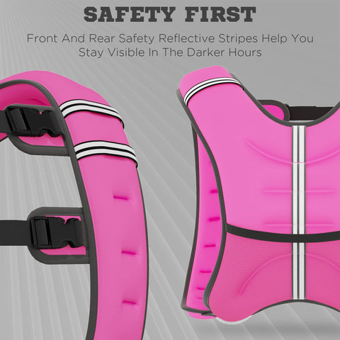 Bright pink homcom 8kg running weight vest with black straps reflective strips and oxford fabric for men and women