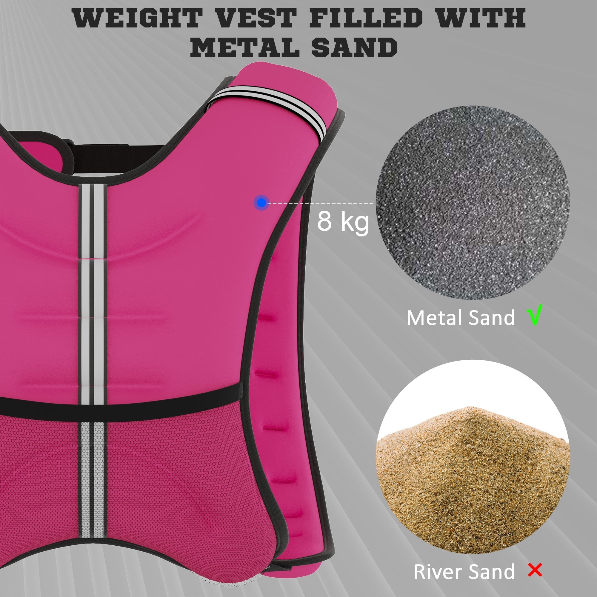 Pink homcom 8kg weight vest made of oxford fabric with adjustable strap and reflective strips for running use