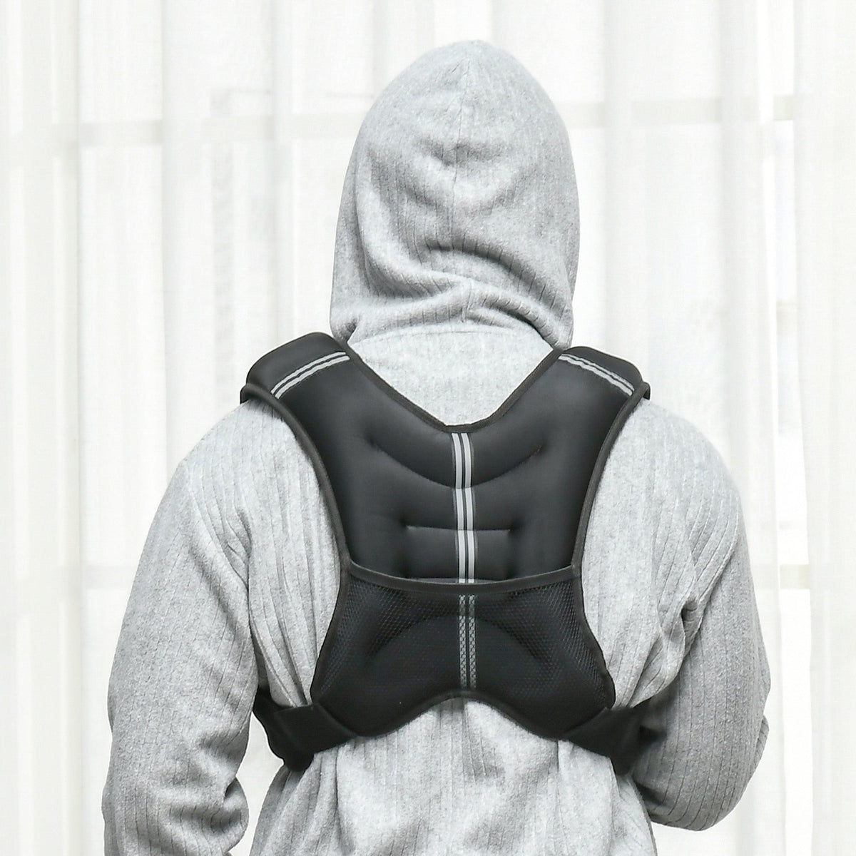 Black neoprene back support vest with reflective stripes and mesh panels from homcom 8kg running weight vest