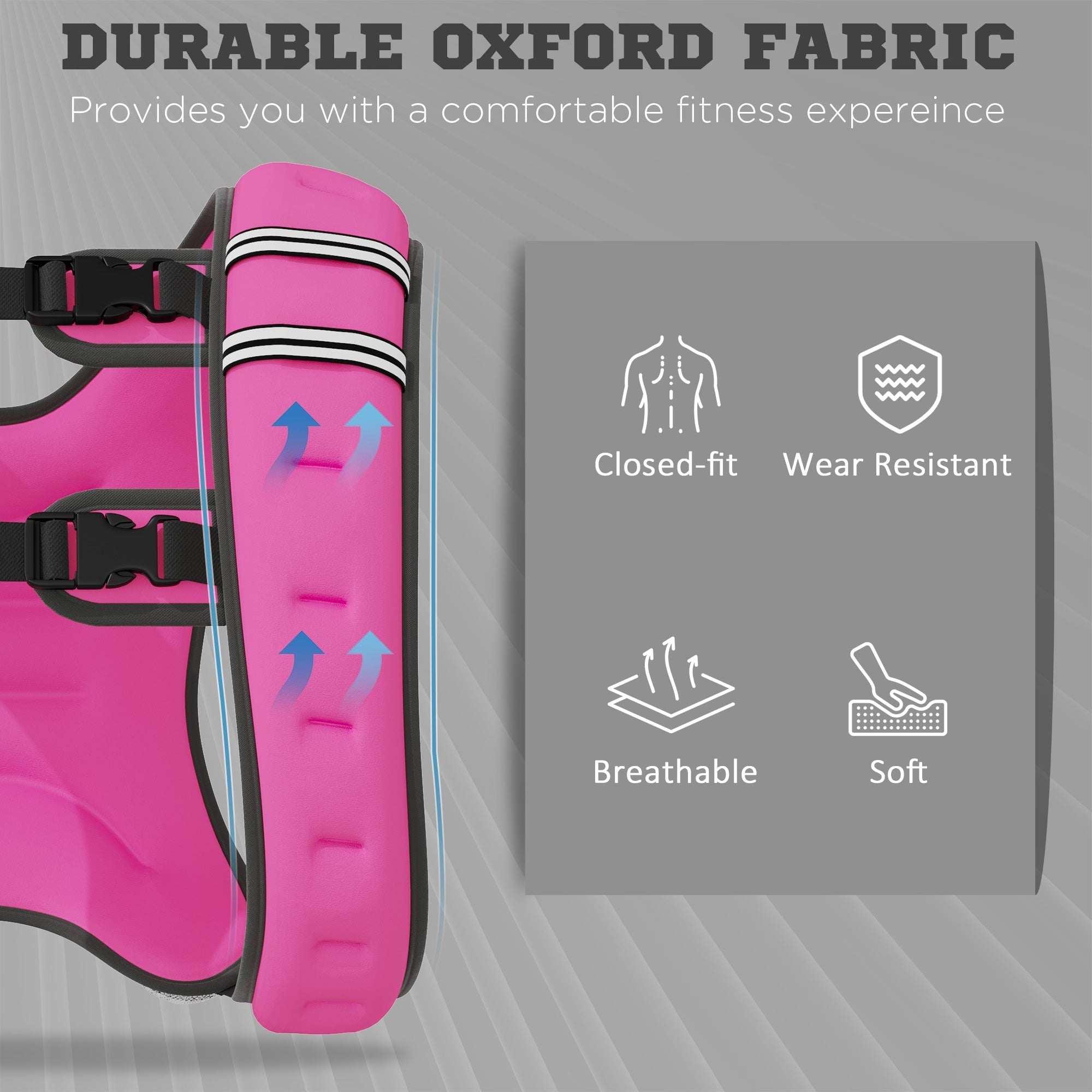 Pink durable oxford fabric homcom 8kg weighted vest with black straps white trim running weight vest for men and women