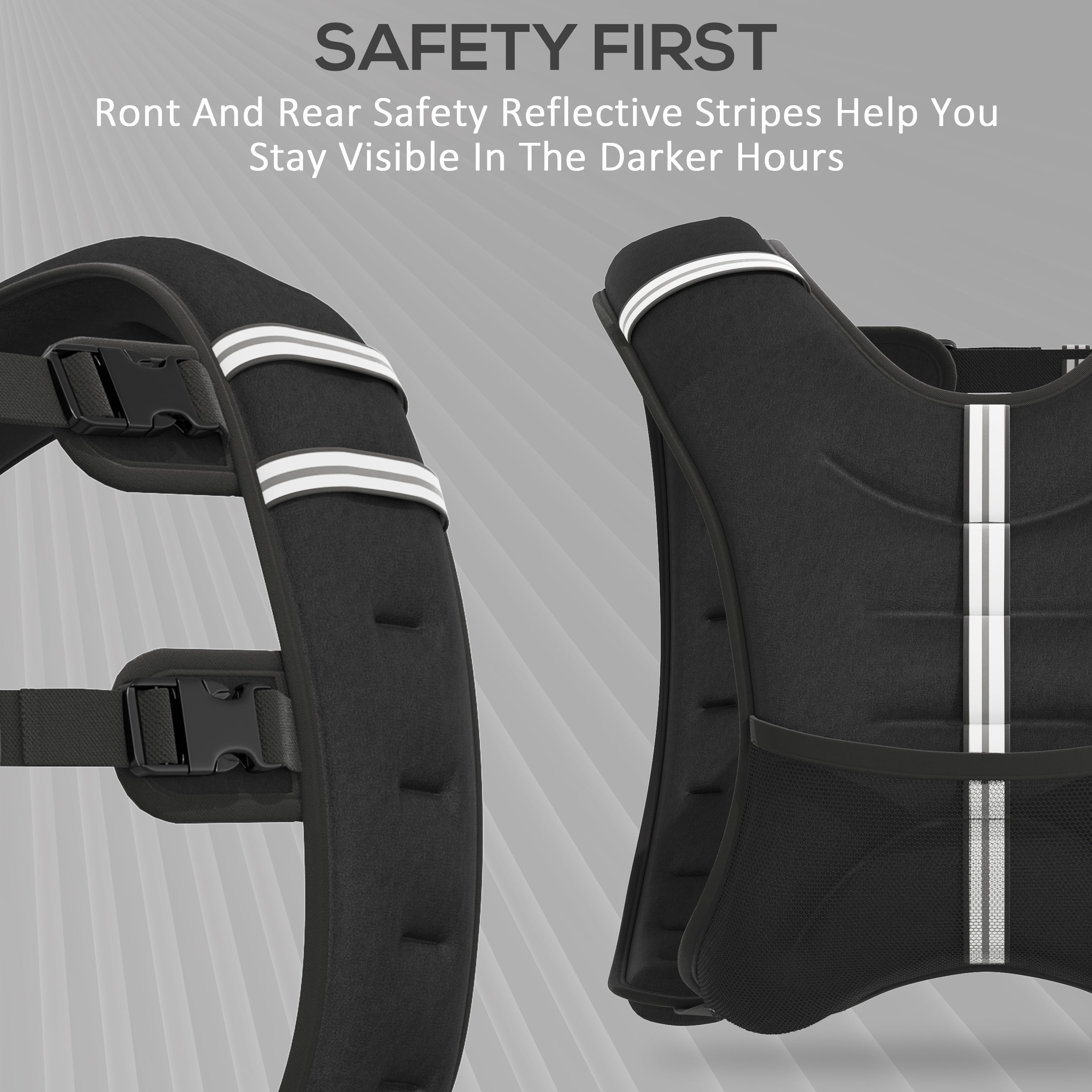 Back view of homcom black oxford fabric running weight vest with reflective stripes and adjustable strap for safety and comfort