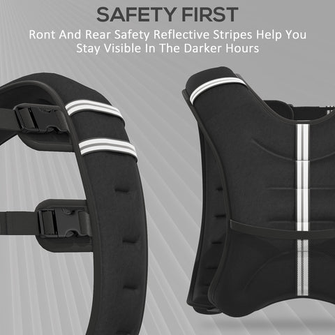 Back view of homcom black oxford fabric running weight vest with reflective stripes and adjustable strap for safety and comfort