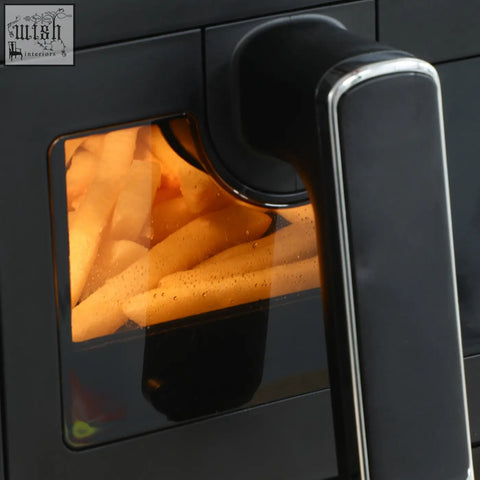 Black homcom 8l dual basket air fryer with transparent window showing golden fries for oil free low fat cooking