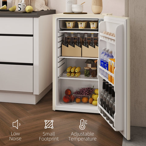 Beige homcom 91 litre small fridge freezer with glass doors and adjustable thermostat for under counter use
