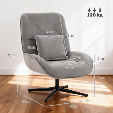 Gray chenille upholstered homcom accent chair with lumbar pillow swivel chair and black metal legs