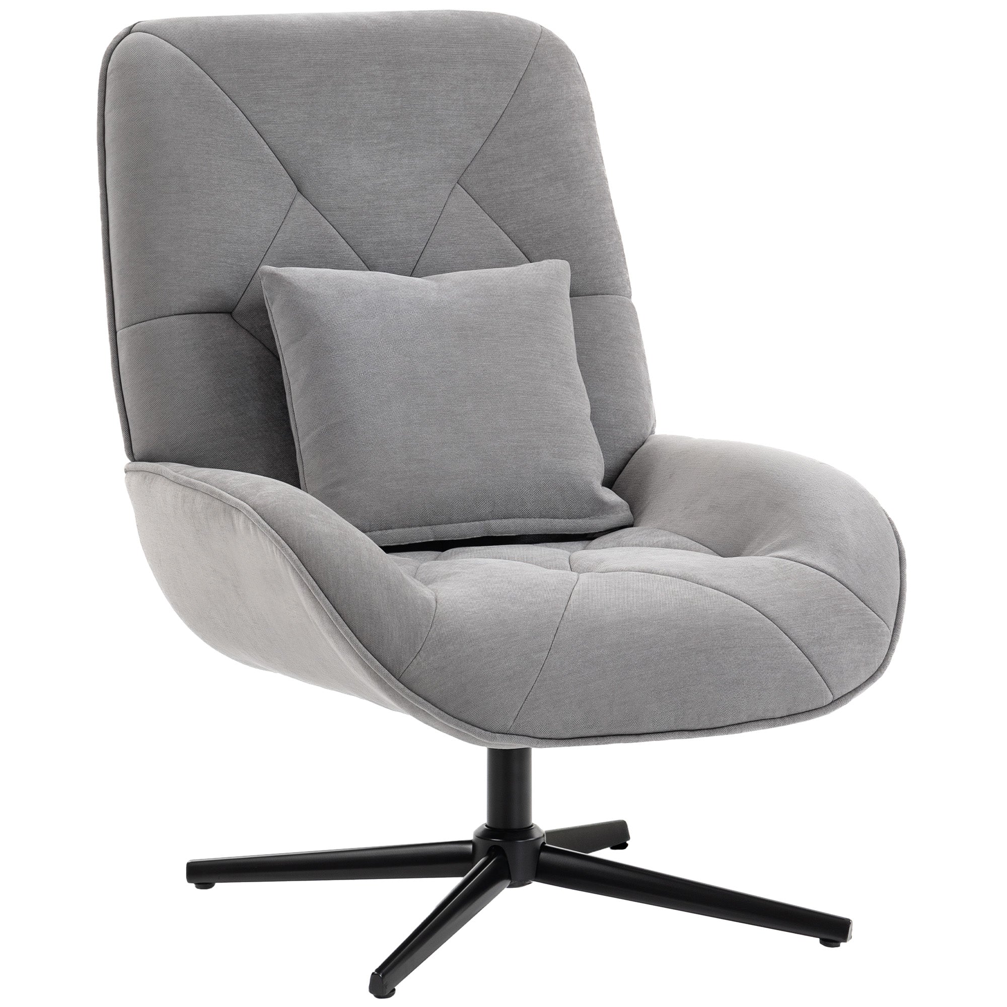 Gray chenille upholstered homcom accent chair with lumbar pillow swivel metal legs and deep seat