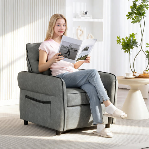 Gray homcom accent chair faux leather recliner with black trim and front pocket perfect for relaxation