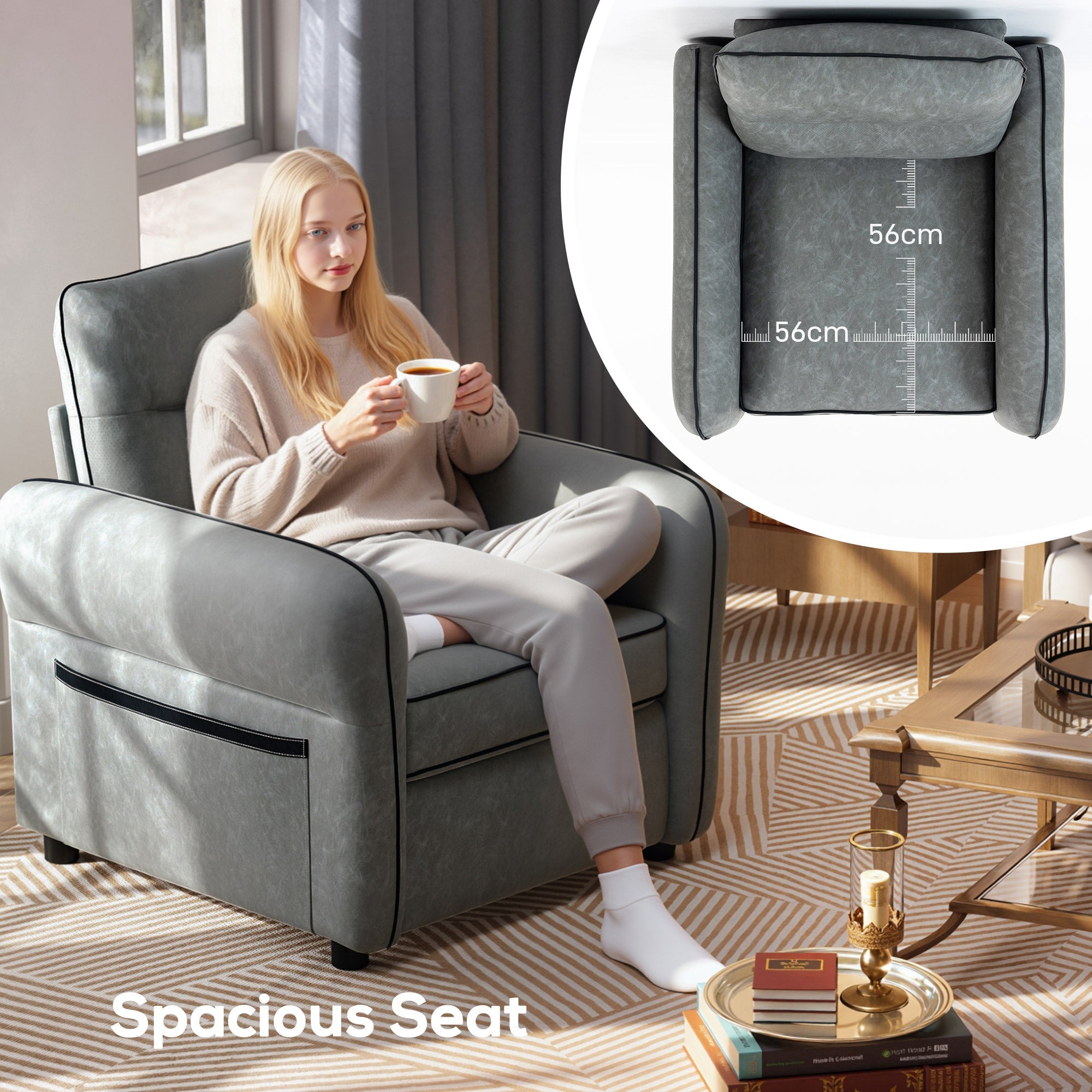 Grey homcom accent chair with faux leather upholstery and black trim featuring a cushioned seat for comfort