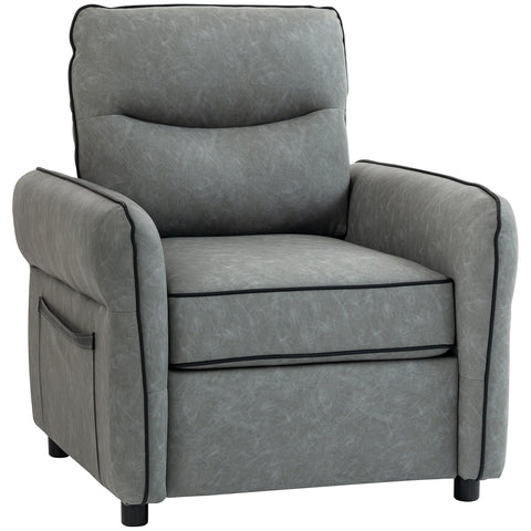Gray homcom accent chair with faux leather upholstery black piping and side pocket for convenient storage