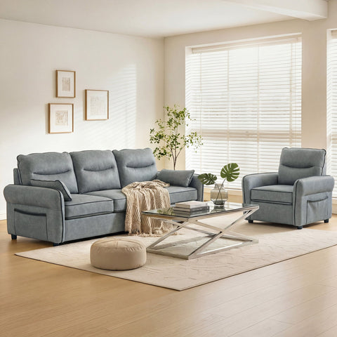 Gray upholstered sectional sofa with matching homcom accent chair faux leather recliner and glass top coffee table