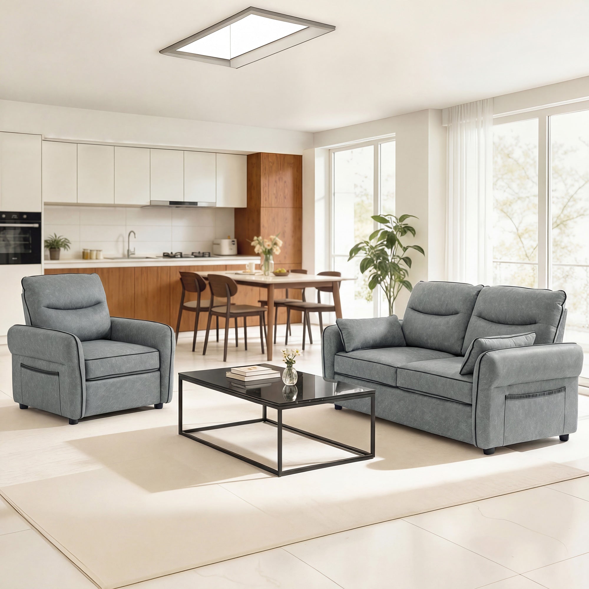 Gray homcom accent chair recliner set made of faux leather perfect for cozy living room seating