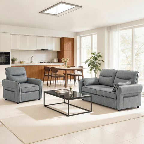 Gray homcom accent chair recliner set made of faux leather perfect for cozy living room seating