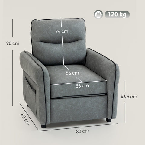 Gray faux leather homcom accent chair kids recliner with black piping and handy side pocket for storage