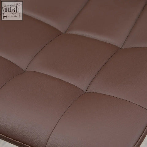 Brown quilted leather seat cushion with stitched squares on homcom adjustable swivel bar stools set of 2