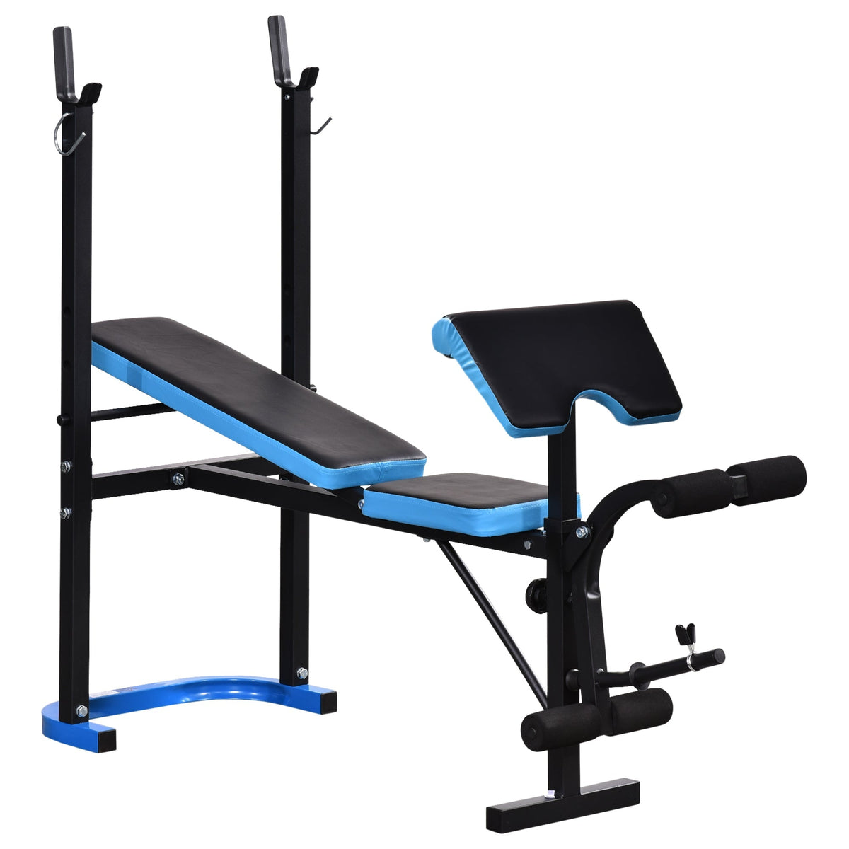 Homcom adjustable weight bench in blue and black with high density foam padded seat and backrest for home workouts