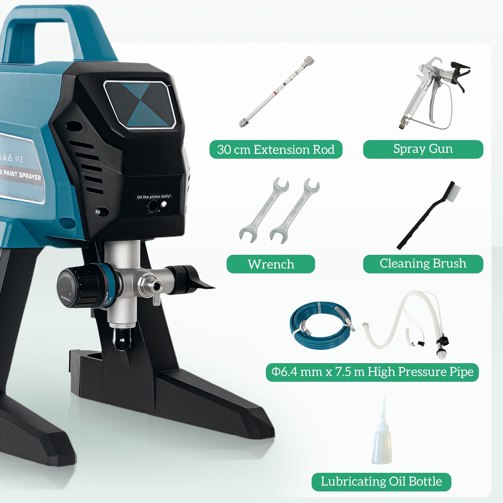 Teal and black homcom airless paint sprayer with sturdy stand for thinning-free DIY interior and exterior painting projects