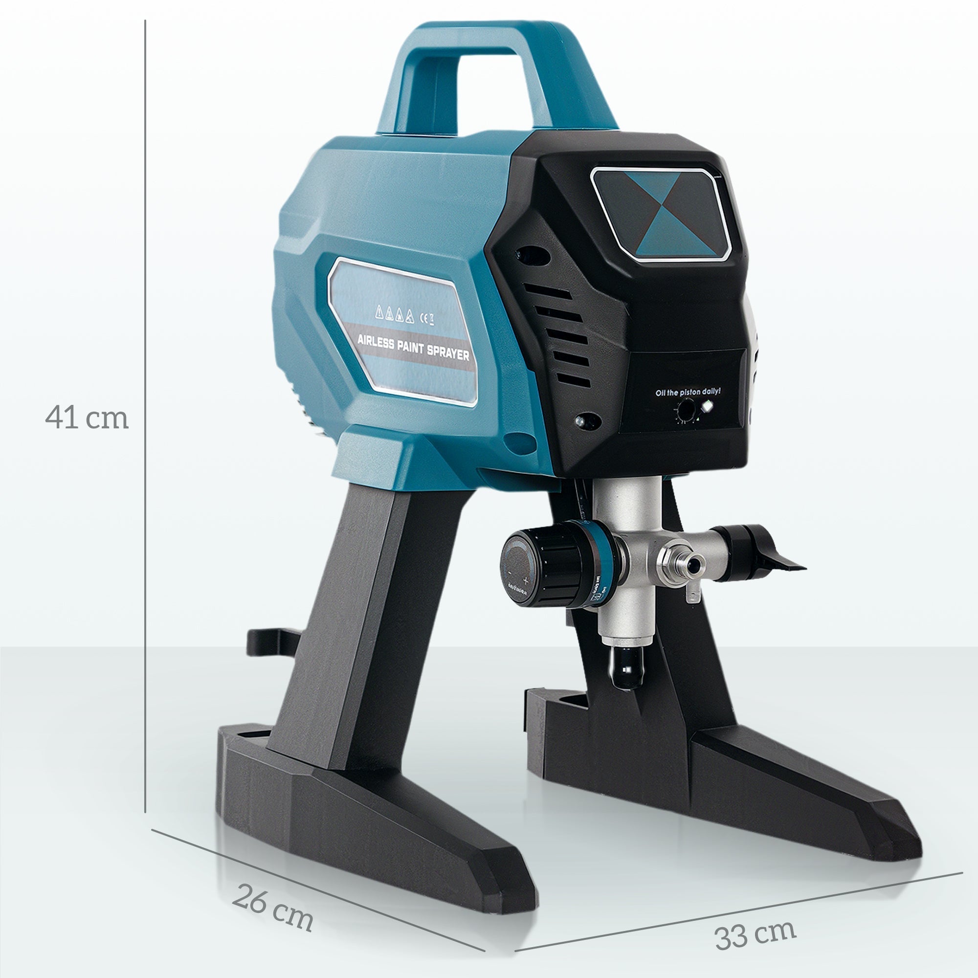 Teal and black homcom airless paint sprayer with sturdy stand for thinning-free diy interior and exterior painting projects
