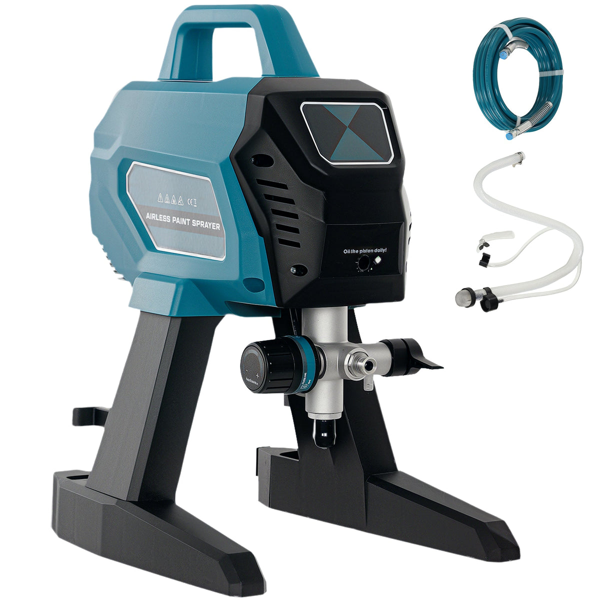 Teal and black homcom airless paint sprayer with digital display and adjustable nozzle for indoor outdoor use