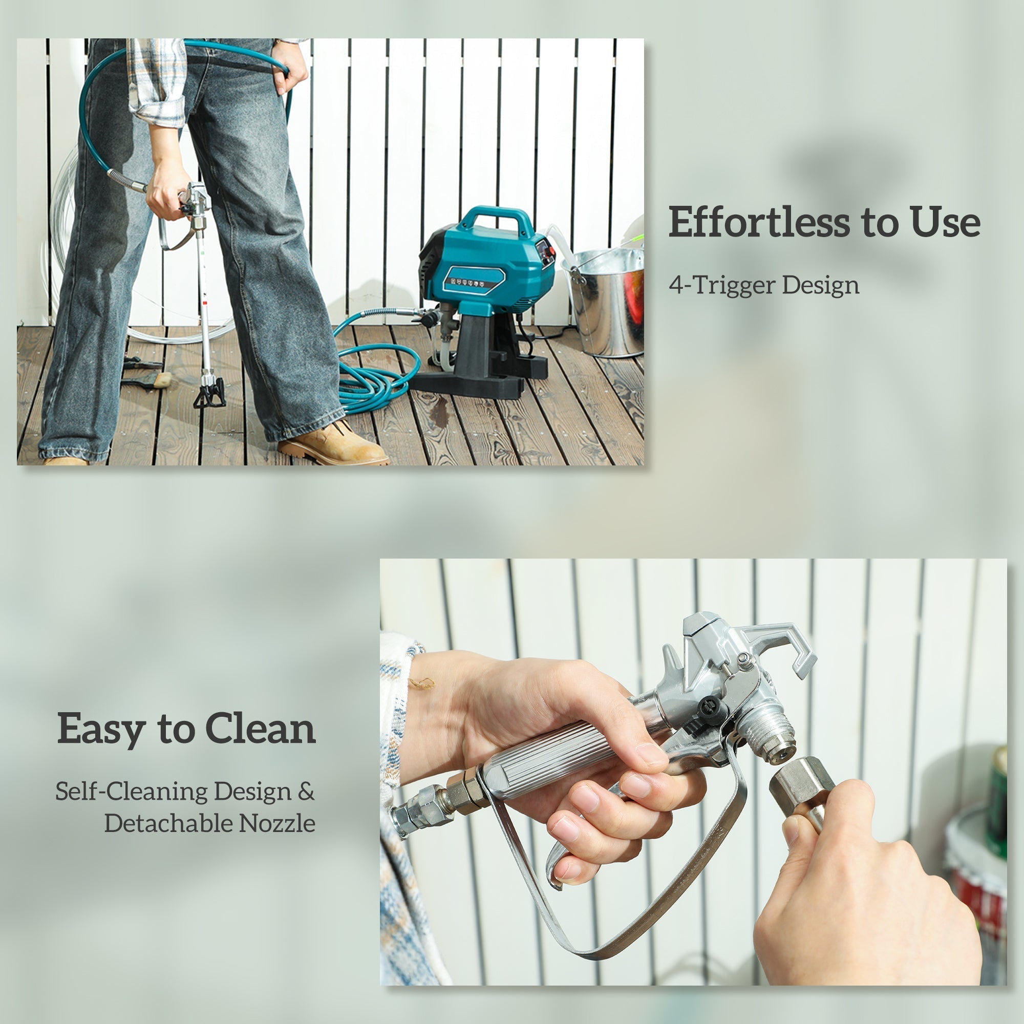 Teal and black homcom airless paint sprayer with 4-trigger design for thinning-free diy painting projects