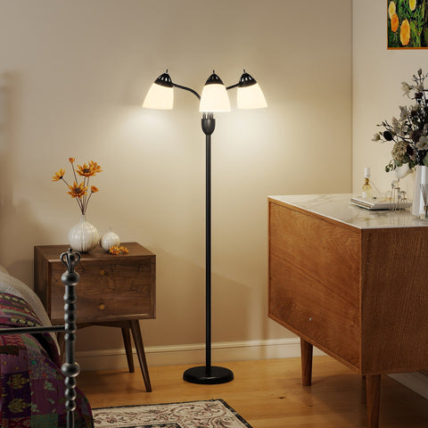 Black homcom arc tree floor lamp with 3 adjustable frosted glass lights 3000k 4500k 6500k steel frame