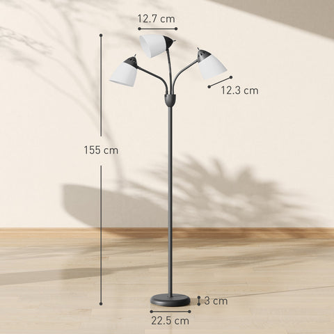 Black metal floor lamp with three adjustable white curved shades and 3000k 4500k 6500k color temperatures