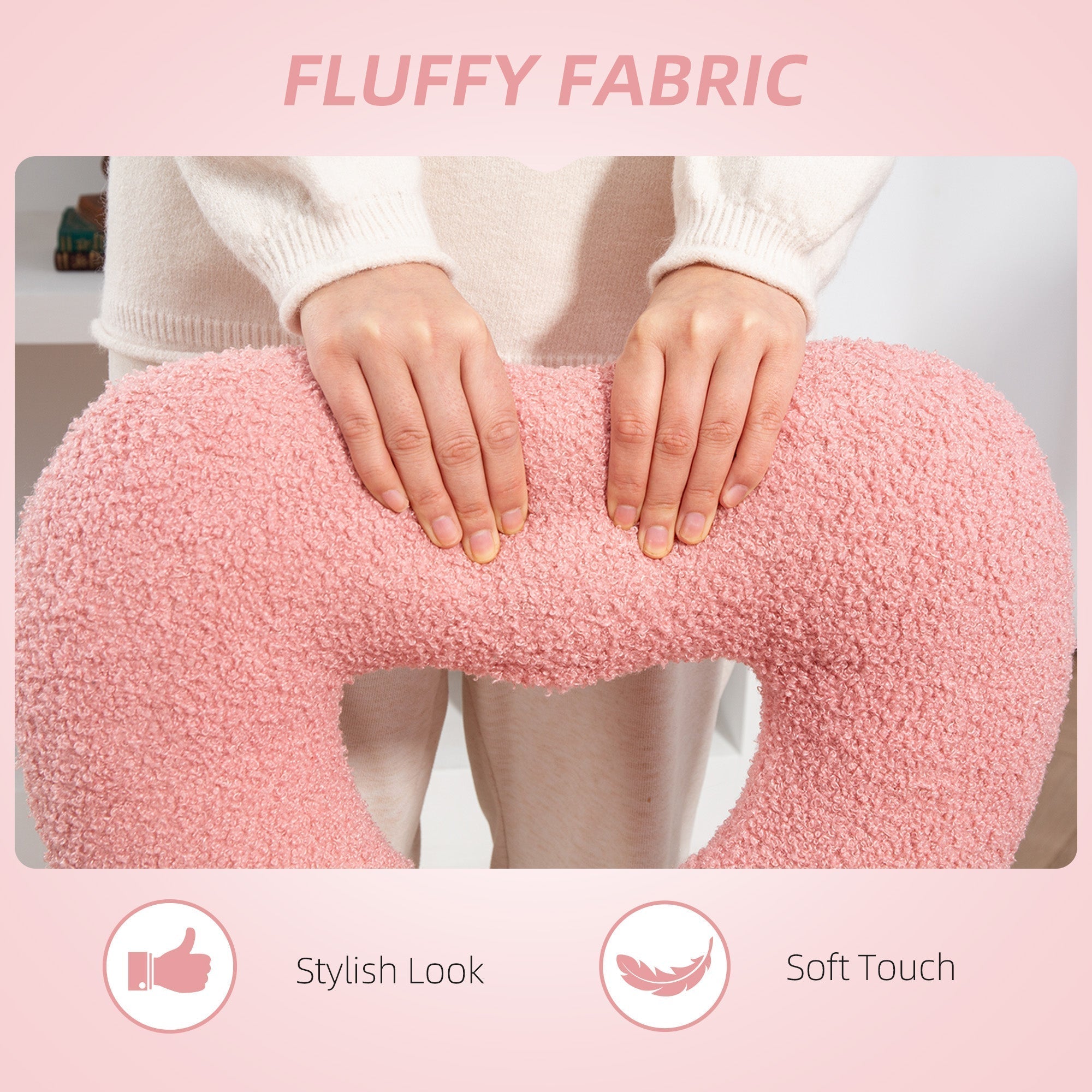 Pink fluffy teddy fleece fabric donut-shaped cushion for homcom armless heart computer desk office chair