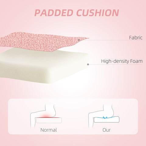 A pink teddy fleece fabric layer sits on a white foam cushion of the homcom teddy fleece office chair
