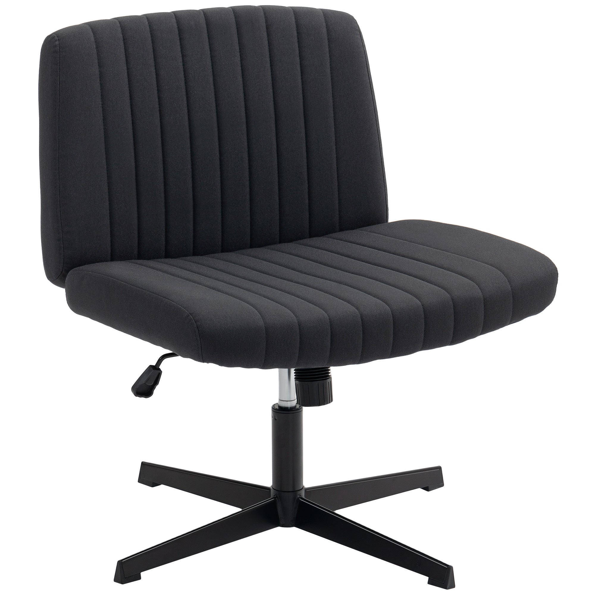 Black upholstered office chair with breathable linen-feel fabric, vertical ribbed texture, and five-star base for home office