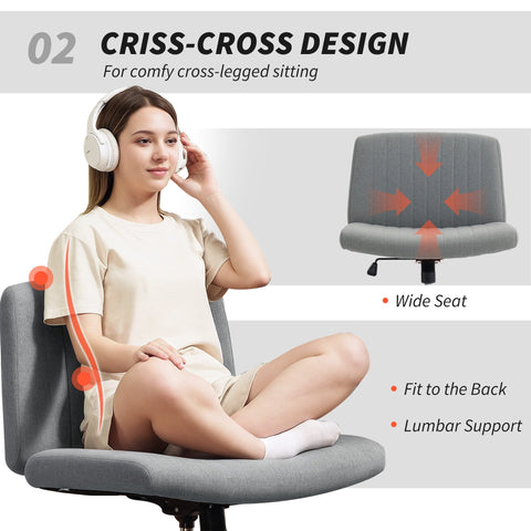Gray HOMCOM office chair with breathable linen-feel fabric and criss-cross design for home office comfort