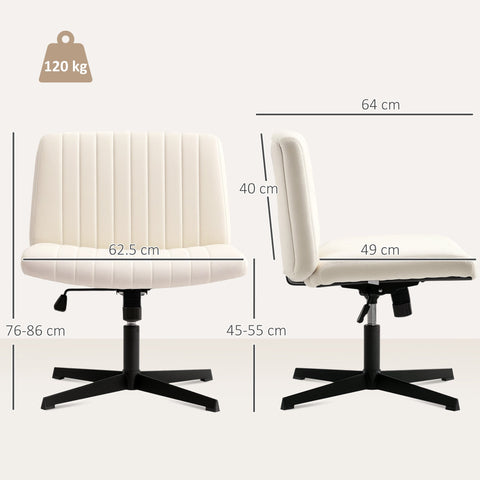 Cream-colored homcom armless office chair with breathable linen-feel fabric and black base for home office use
