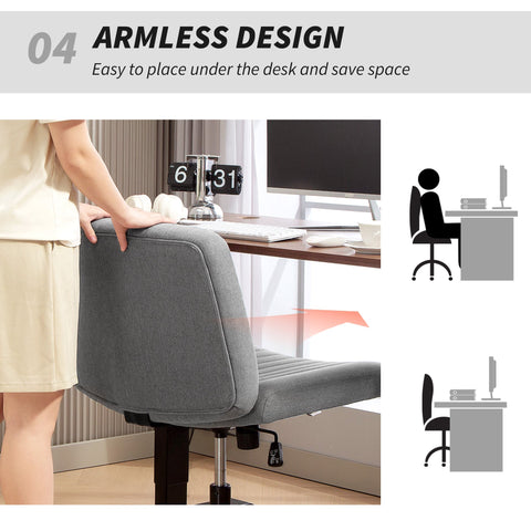 Gray breathable linen-feel fabric office chair with armless design and black metal base for home office use