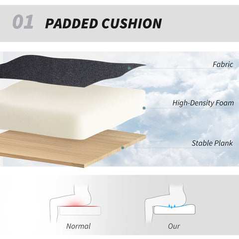 White high-density foam cushion with black breathable linen-feel fabric on wooden plank for homcom office chair home office