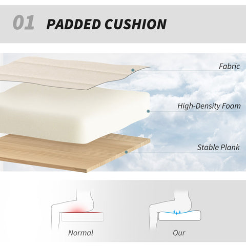 A white high-density foam cushion with fabric cover in a cream homcom office chair with breathable linen-feel fabric for home office