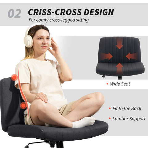 Black upholstered office chair with breathable linen-feel fabric and criss cross lumbar support for home office use