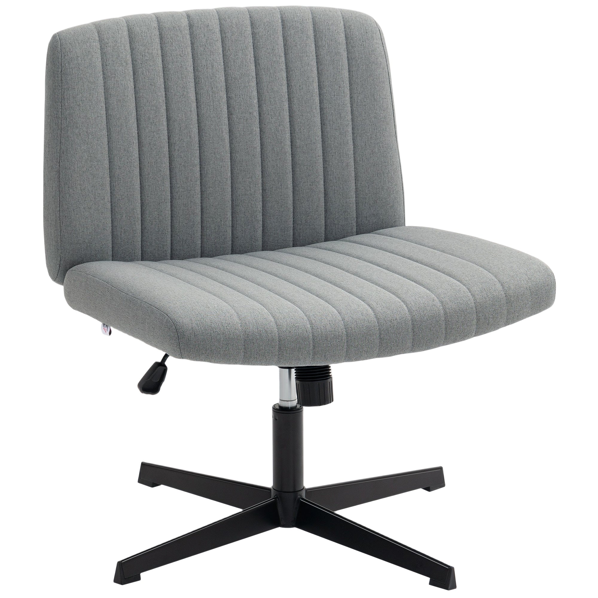 Gray upholstered office chair with vertical ribbed breathable linen-feel fabric and black base for home office use