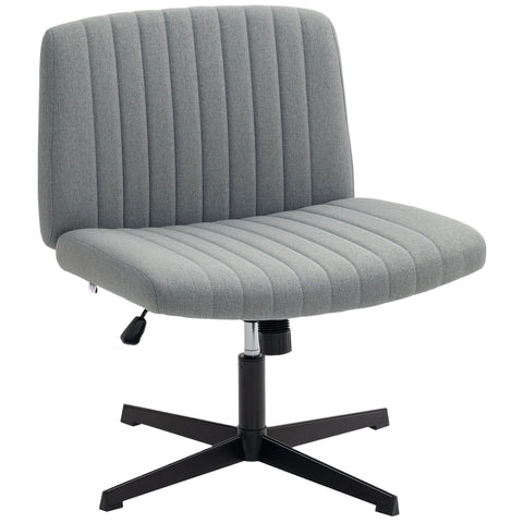 Gray upholstered office chair with vertical ribbed breathable linen-feel fabric and black base for home office use