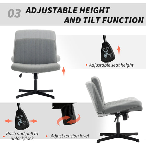 Gray upholstered home office chair with breathable linen-feel fabric and adjustable height tilt function by HOMCOM