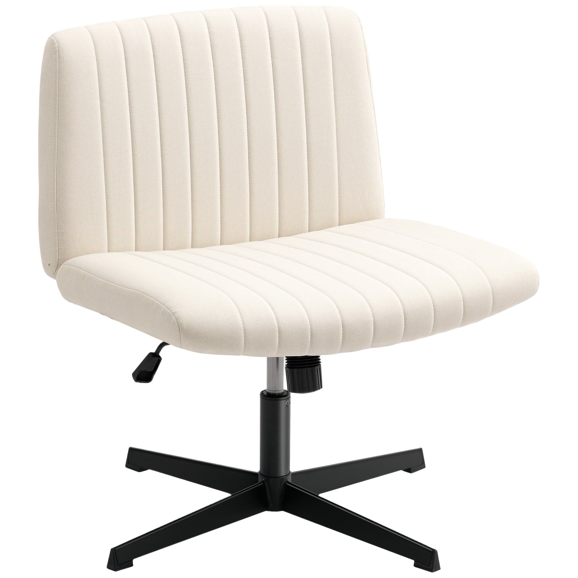Cream office chair with breathable linen-feel fabric and vertical stitching for a comfy home office setup