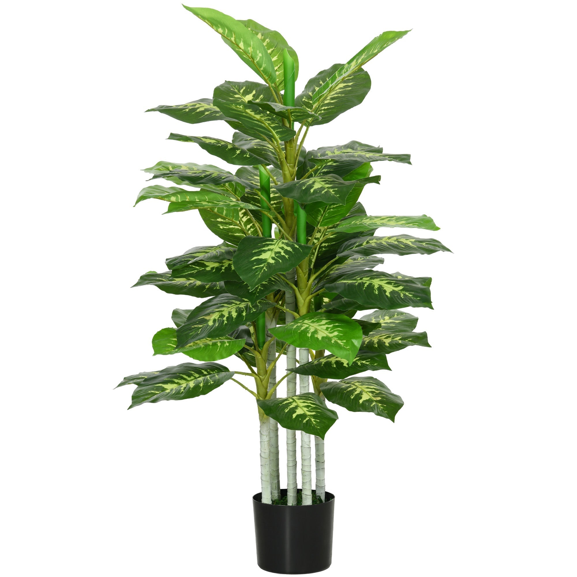 Homcom artificial evergreen tree with glossy variegated dieffenbachia leaves in black pot for indoor outdoor decor 120cm