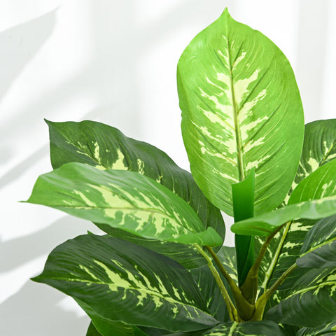 Homcom artificial evergreen tree with vibrant green and cream variegated dieffenbachia leaves in nursery pot for indoor outdoor decor