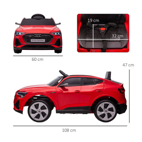 Red audi e-tron licensed 12v kids electric ride on car with remote control black accents and silver alloy wheels