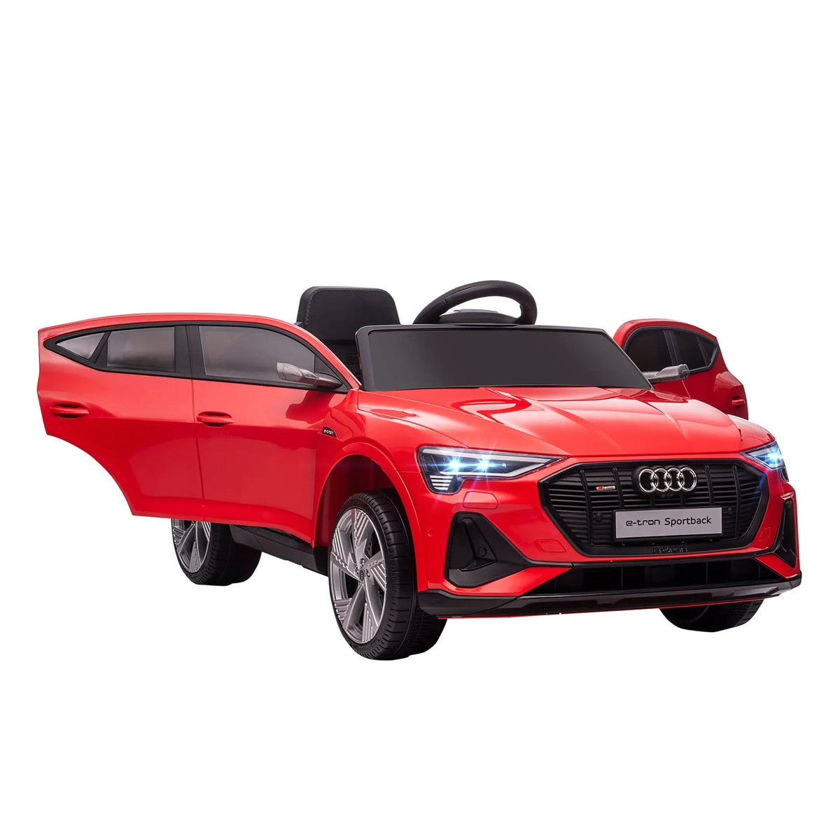Red audi e-tron licensed 12v kids electric ride on car with remote control black accents and silver rims