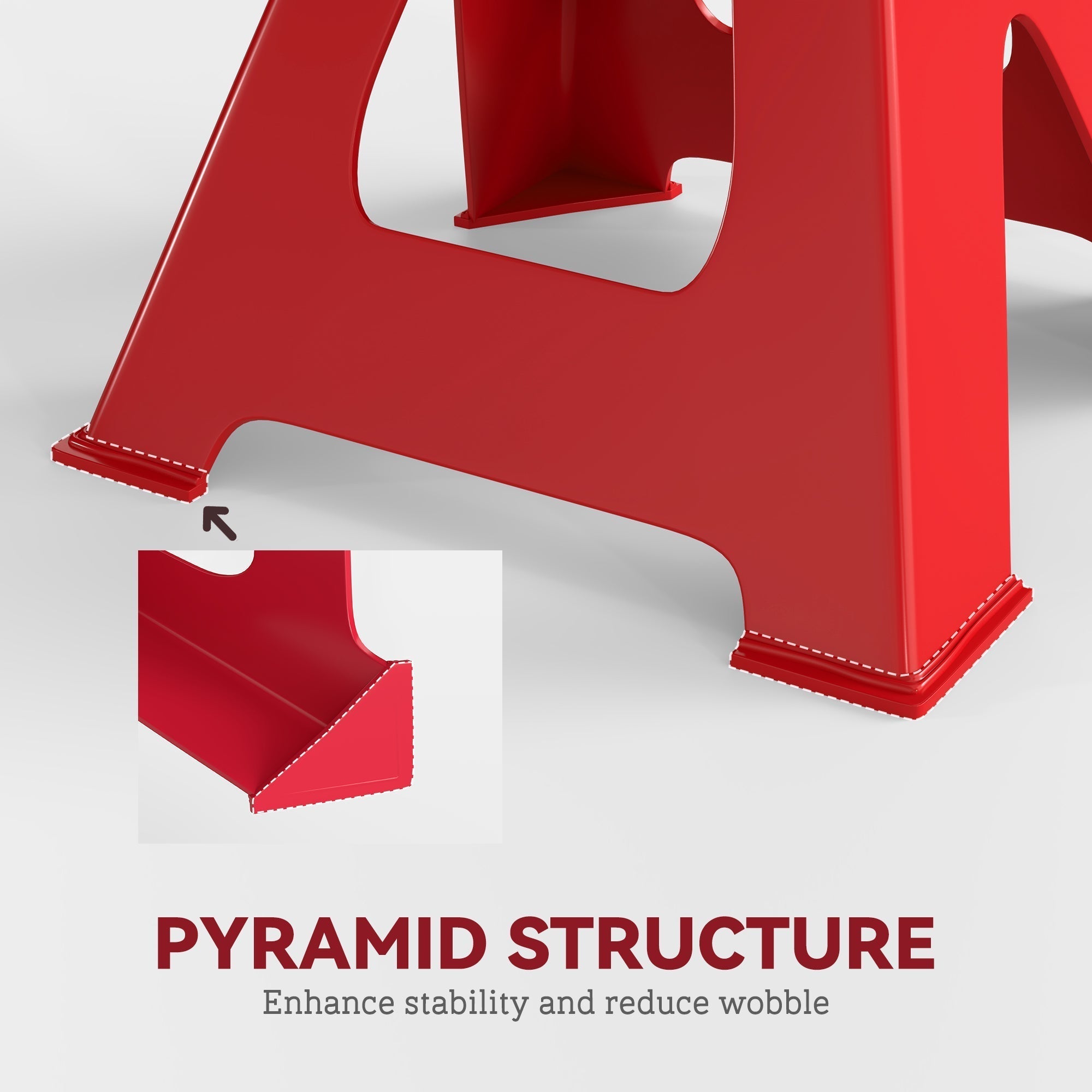 Red plastic step stool with pyramid design shown with homcom red carbon steel jack stands for heavy duty vehicle support