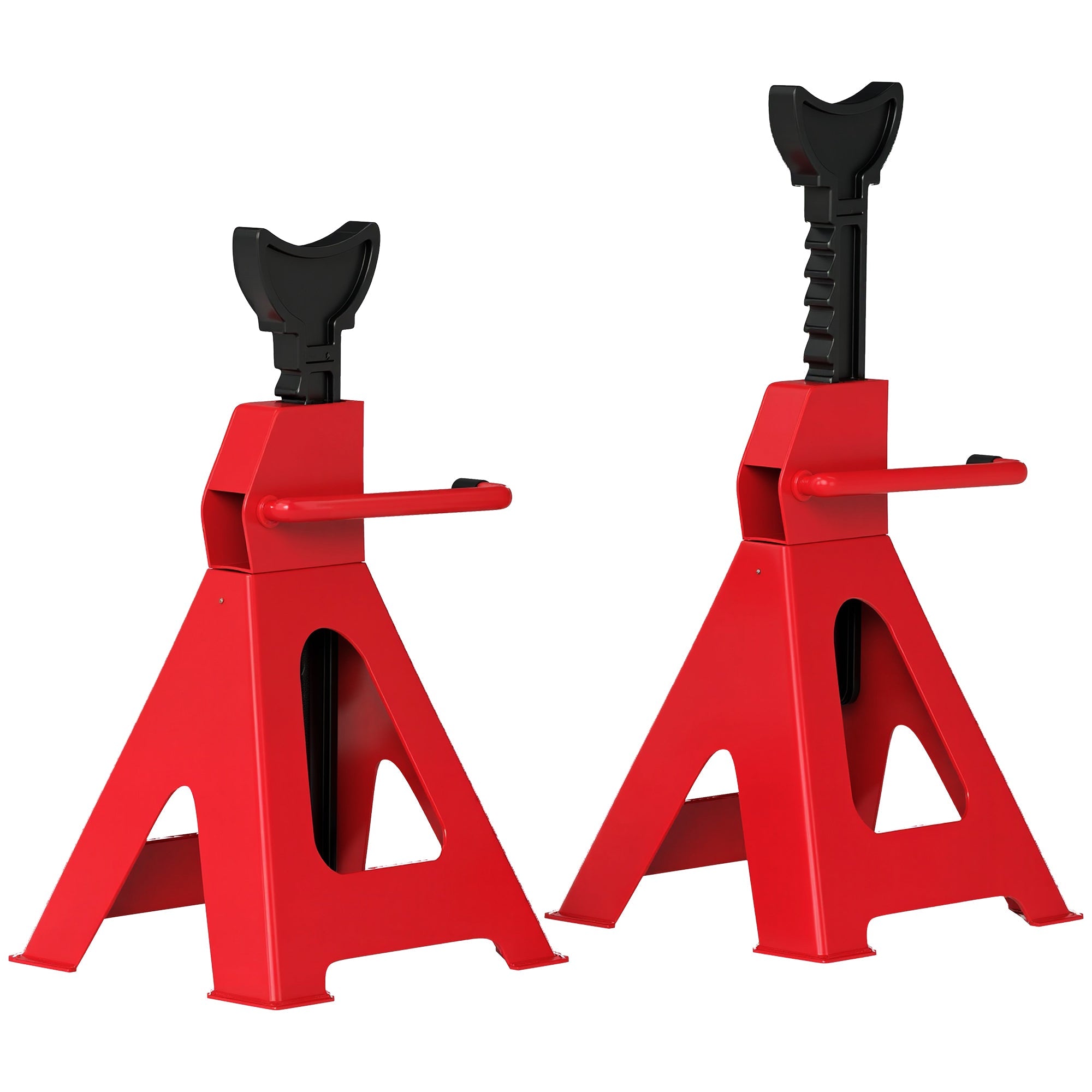 Red homcom 2 ton jack stands with black handles textured grips made of heavy duty carbon steel for car and caravan use