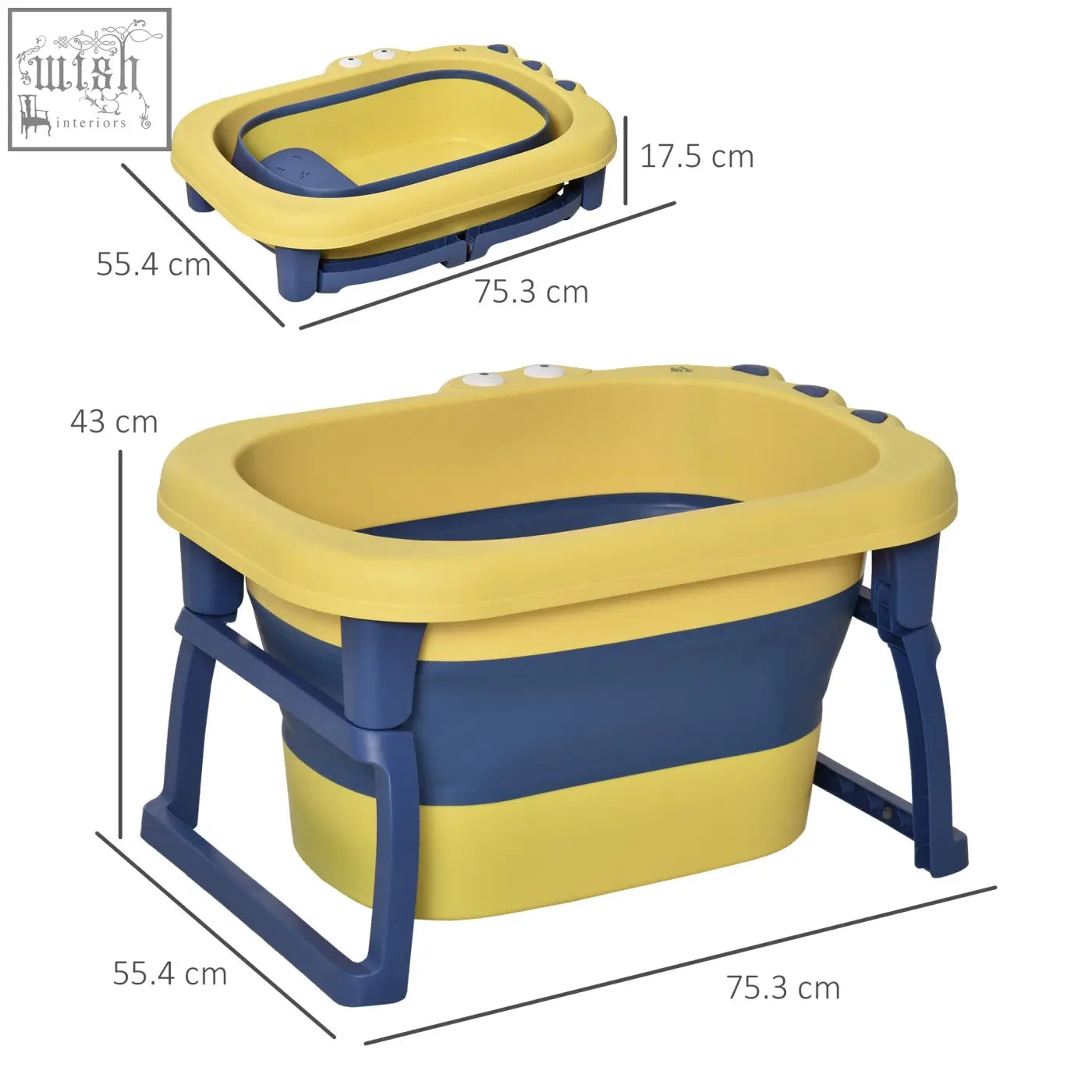 Yellow and blue homcom baby bathtub with foldable foot-shaped design non-slip portable for newborns and toddlers